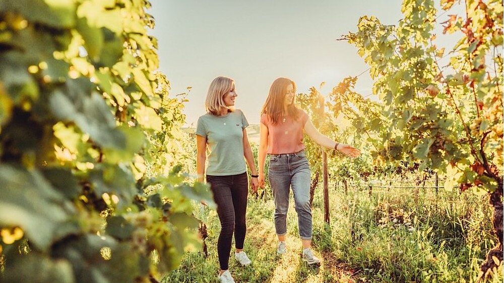 2 Frauen beim Weinwandern im Weinberg
